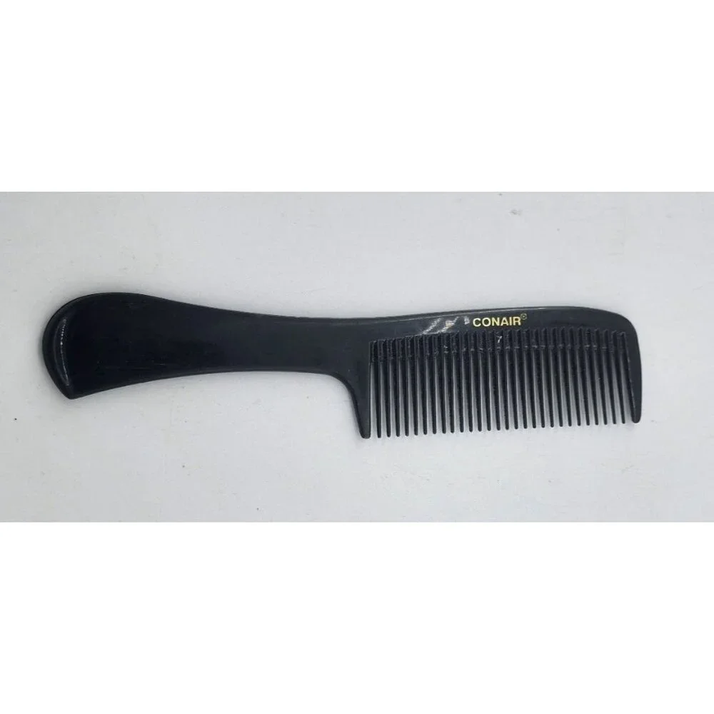 Conair Vintage Wide Tooth Hair Comb Plastic Handle Detangler Black 70s Pocket 8